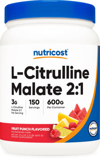 Thumbnail for Nutricost L-Citrulline Malate 2:1 (600g) Fruit Punch - Workout Support, Muscle Performance, Nitric Oxide Booster - Fitness Supplement Powder, 75 Servings