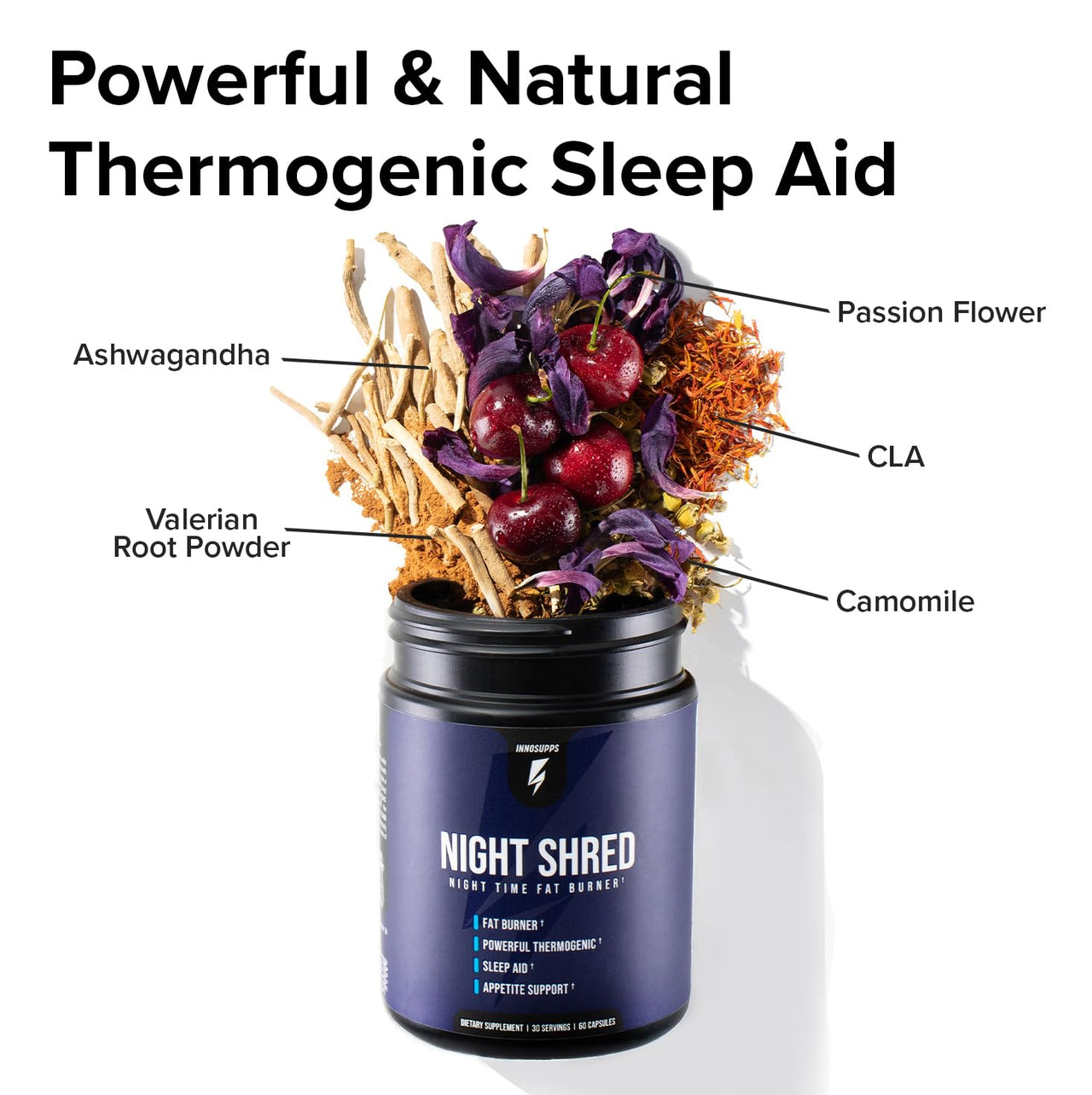 InnoSupps Night Shred Fat Burner and Natural Sleep Support | Ashwaganda, 5-HTP, CLA, Melatonin | Appetite Suppressant | Weight Loss Support Nighttime Fat Burning (60 Vegetarian Capsules)
