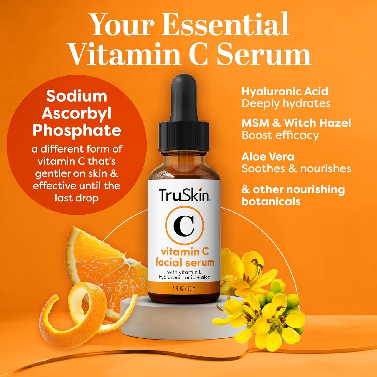 TruSkin Vitamin C Serum For Face â€“ Anti Aging Formula with Vitamin C, Hyaluronic Acid, Vitamin E â€“ Brightening Serum â€“ Improve Appearance of Dark Spots, Tone, Fine Lines & Wrinkles, 2 Fl Oz