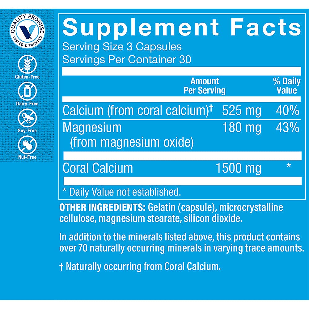 The Vitamin Shoppe Coral Calcium 1,500MG - Eco Safe Source of Calcium, Magnesium & Trace Minerals to Support Healthy Bones and Teeth (90 Capsules)