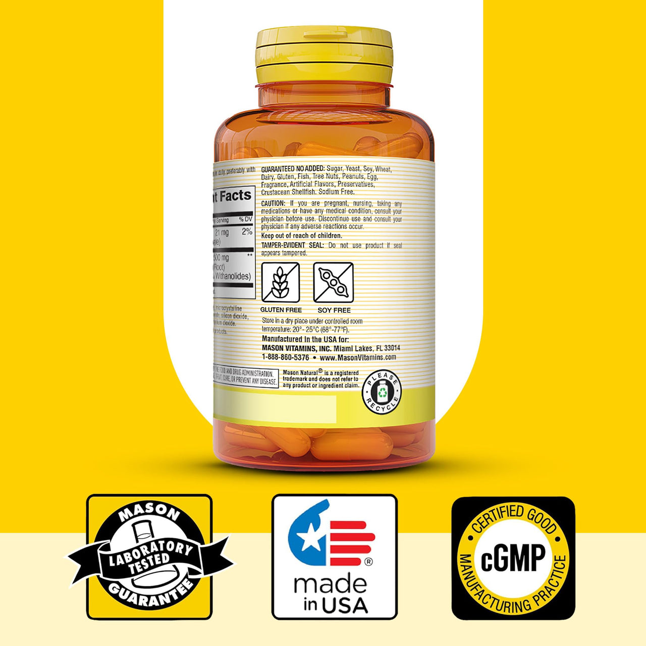 Mason Natural Ashwagandha 500 mg, Adaptogen for Stress & Energy Support, Herbal Supplement, 60 Day Supply