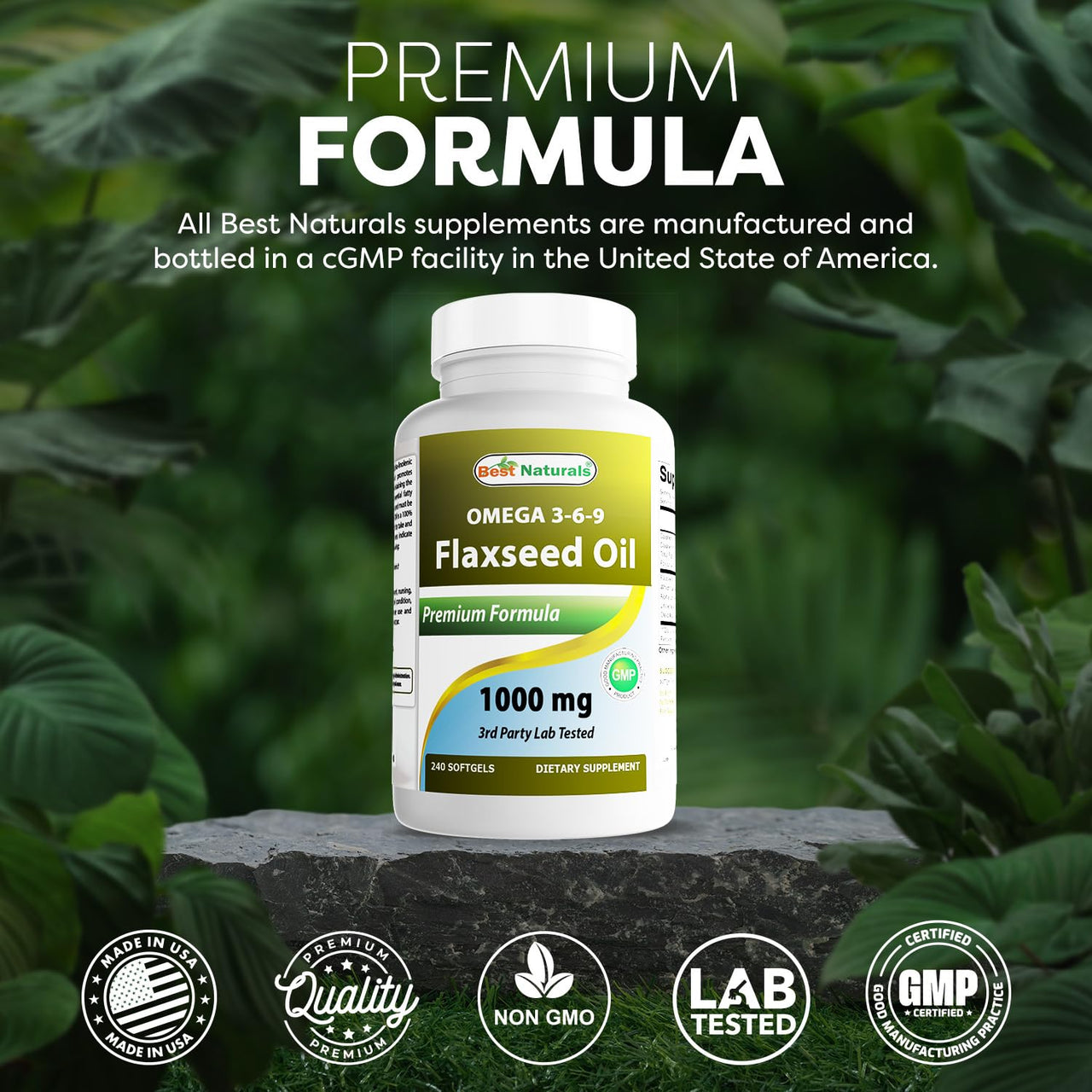 Best Naturals Flaxseed Oil 1000 mg 240 Softgels - Omega-3-6-9 for Heart Health
