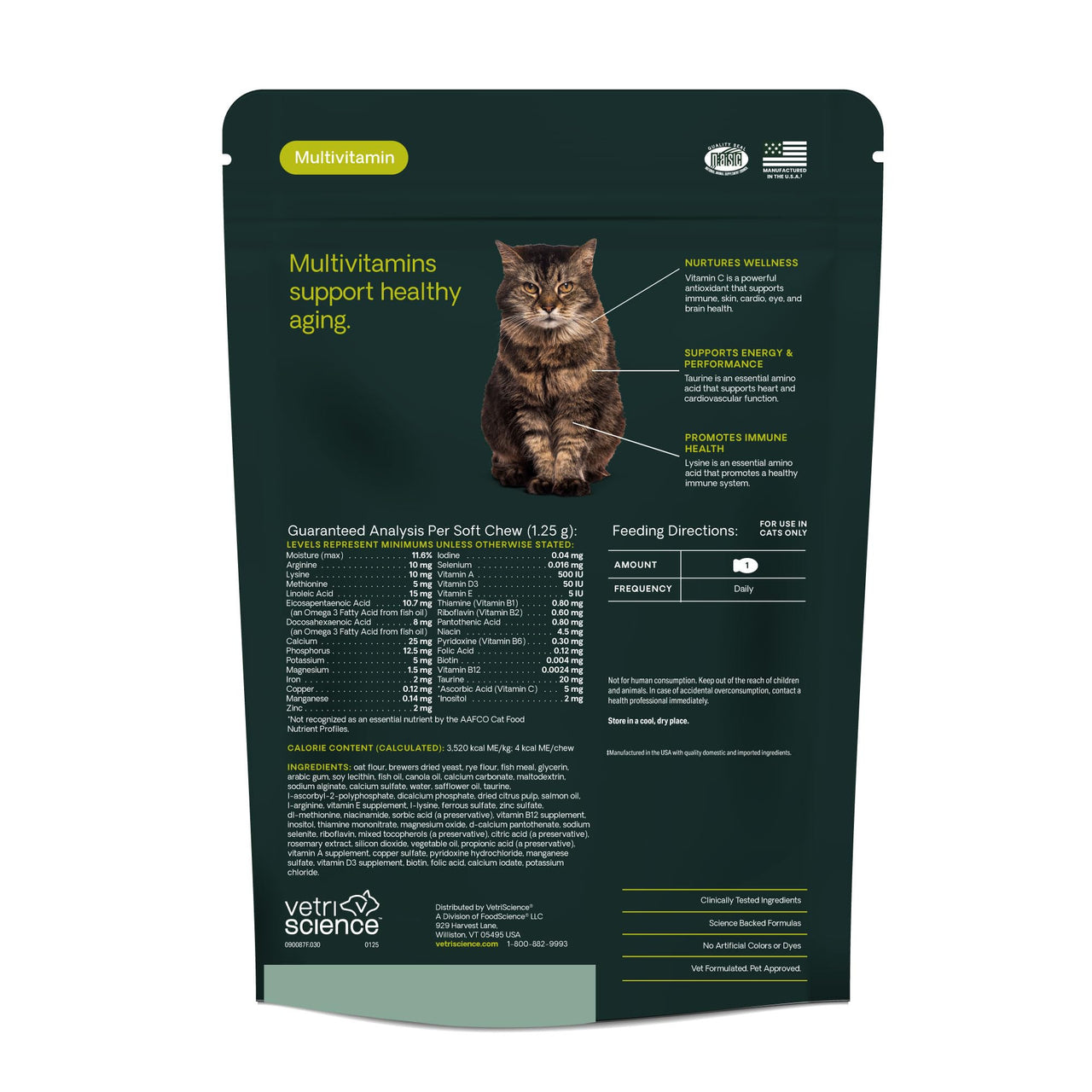 VetriScience Senior 27+ Active Health Chews, Nu Cat Daily Multivitamin for Senior Cats, Balanced Vitamins, Minerals and Antioxidants, Healthy Aging and Wellness Support, Fish, 30 Count