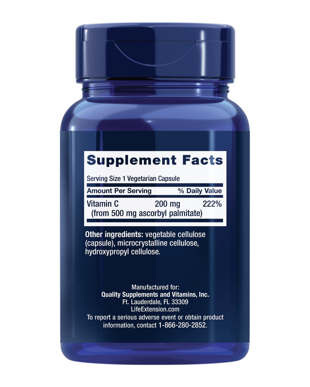 Life Extension Ascorbyl Palmitate 500mg – Fat-Soluble Vitamin C Supplement for Immune Support and Longevity – Water-Soluble Gluten-Free, Non-GMO, Vegetarian – 100 Capsules