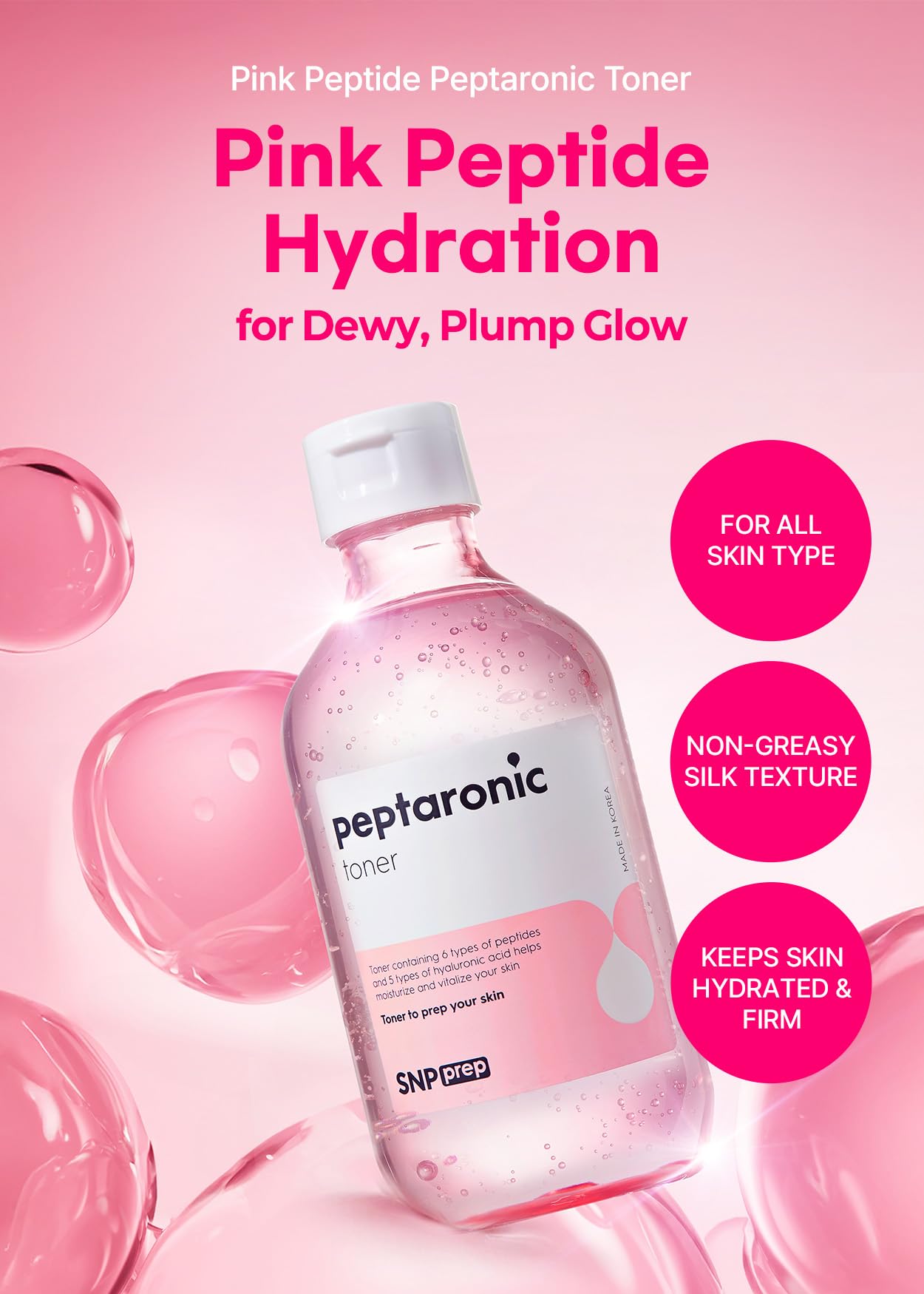 Snp 6 Peptides + 5 Hyaluronic Acid Facial Toner | Moisturizing, Soothing & Firming Korean Skincare for Dry & Sensitive Skin | Daily Face Toner | Peptaronic | 10.8 Fl Oz