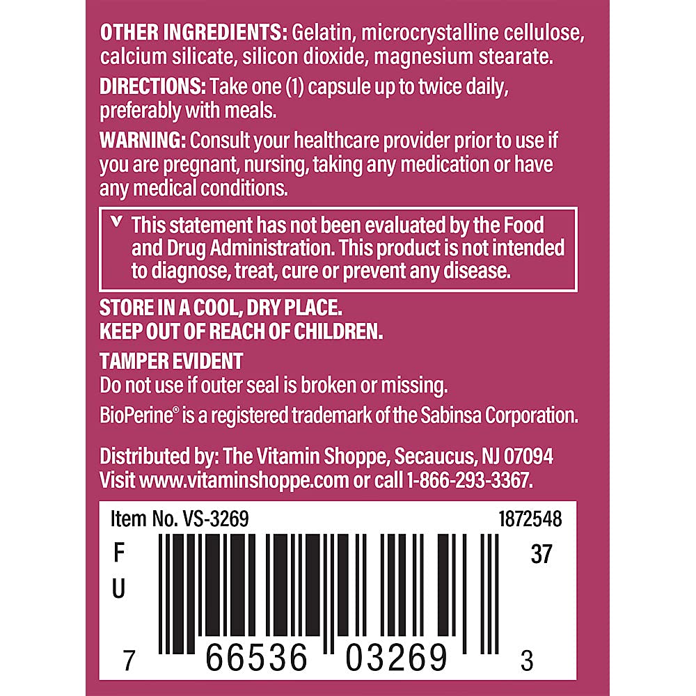 The Vitamin Shoppe DIM 100MG with Bioperine Black Pepper (60 Capsules)