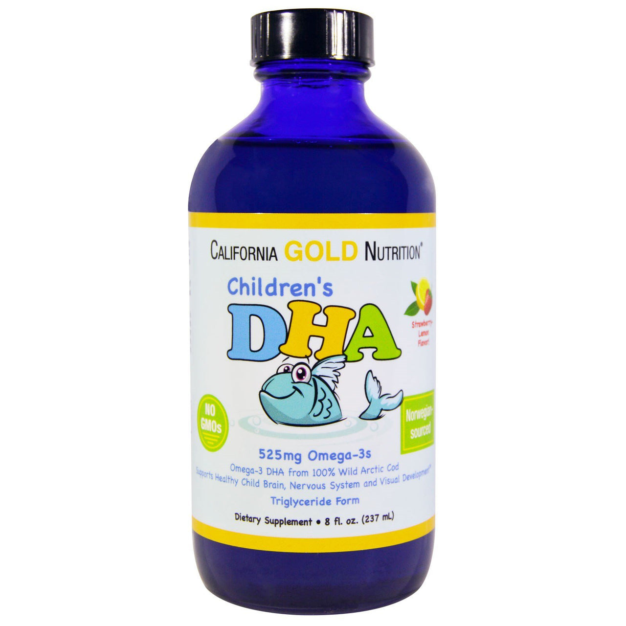 California Gold Nutrition, Children's DHA, Strawberry-Lemon Flavor, Norwegian Sourced, 525 mg Omega-3s, Supports Healthy Child Brain, Nervous System and Visual Development, 8 fl oz (237 ml)