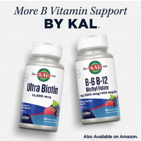 Thumbnail for KAL CoEnzyme Vitamin B Complex, Chewable B Vitamins for Healthy Energy, Red Blood Cell and Nerve Function Support w/Vitamin B12, B6, Folic Acid, Natural Cocoa Mint, Vegan, Sugar Free, 30 Serv, 60ct