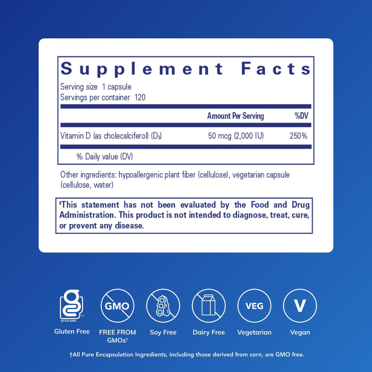 Pure Encapsulations Vitamin D3 Vegan | Support for Musculoskeletal, Cardiovascular, Neurocognitive, Cellular, and Immune Health* | 120 Capsules
