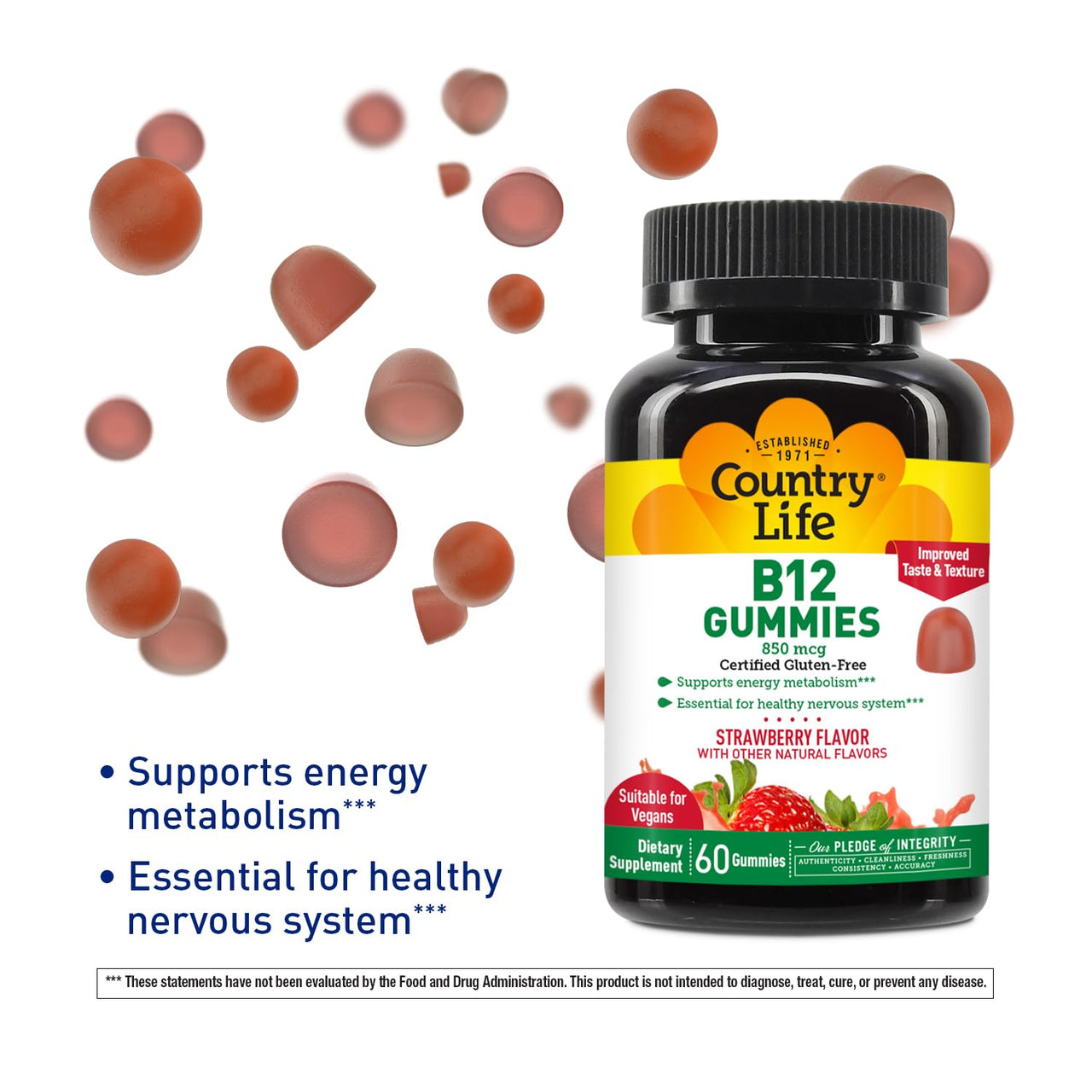 Country Life Gummies 850 Mcg 60 Chw B12, 60 Ct