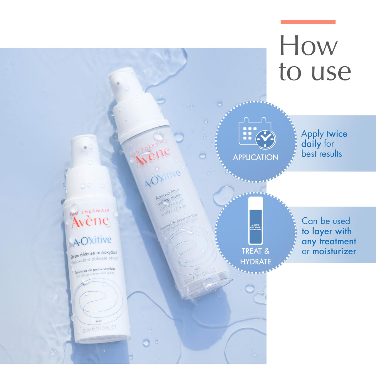 Avène A-Oxitive Antioxidant Water Cream, Vitamin C & E, Hyaluronic Acid, Free Radical Protection, 1 Oz