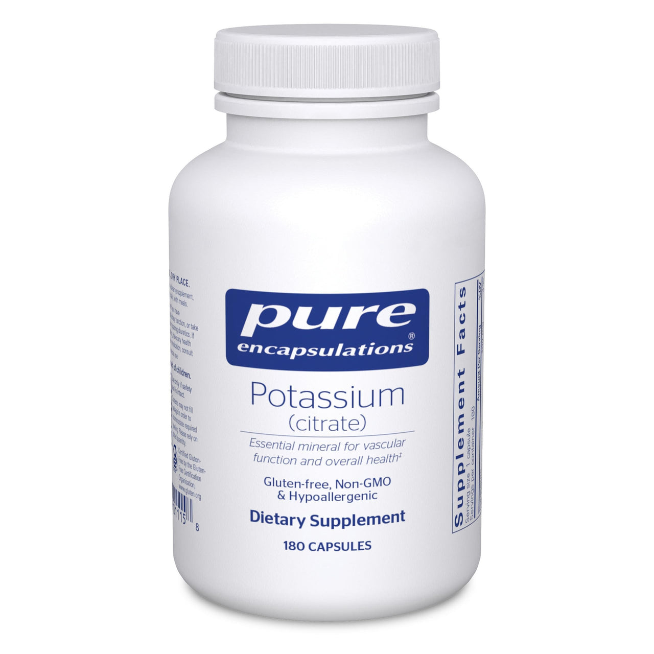 Pure Encapsulations Potassium (Citrate) - Essential Electrolyte Supplement to Support Nerve & Muscle Function, Adrenals, Hormones, Heart Health & Energy* - Potassium Citrate Capsule - 180 Capsules