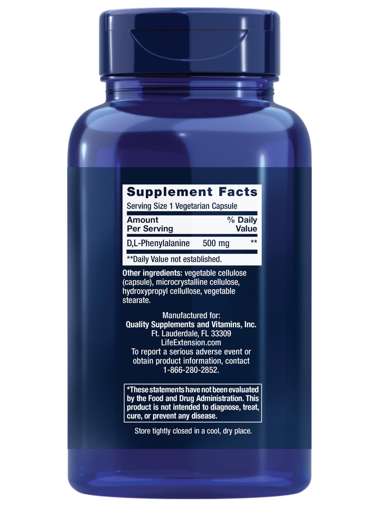 Life Extension D, L-Phenylalanine Capsules, 500 mg – Supports Mood Health, Promotes Neurotransmitter Health – Gluten-Free, Non-GMO, Vegetarian – 100 Capsules