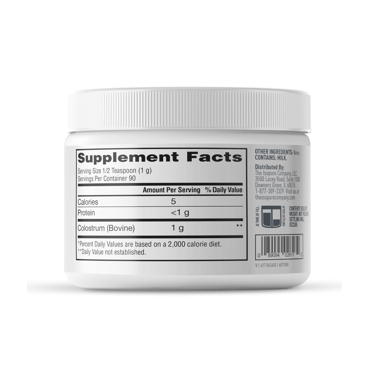 Isopure Bovine Colostrum Supplement Powder, Gently Processed, 90 Servings
