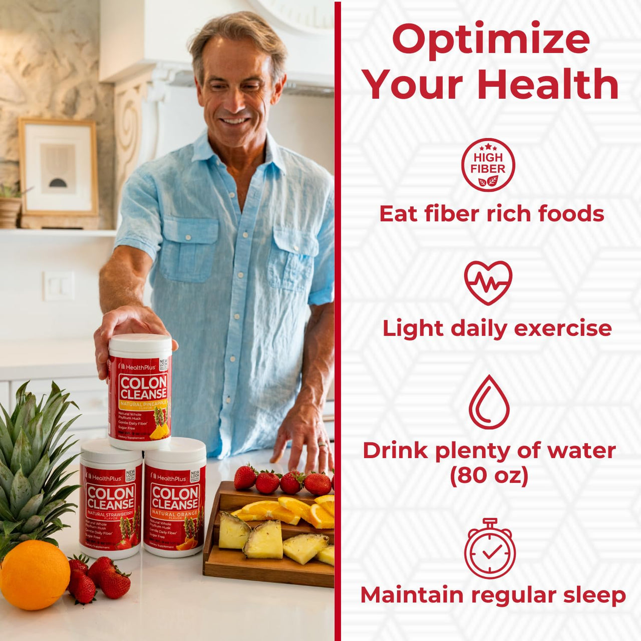 Health Plus Colon Cleanse Digestive Support | No Artificial Flavors | Daily Fiber for Toxin Elimination to Reduce Bloating | Psyllium Husk | Pineapple Flavor | 9 Ounces, 36 Servings