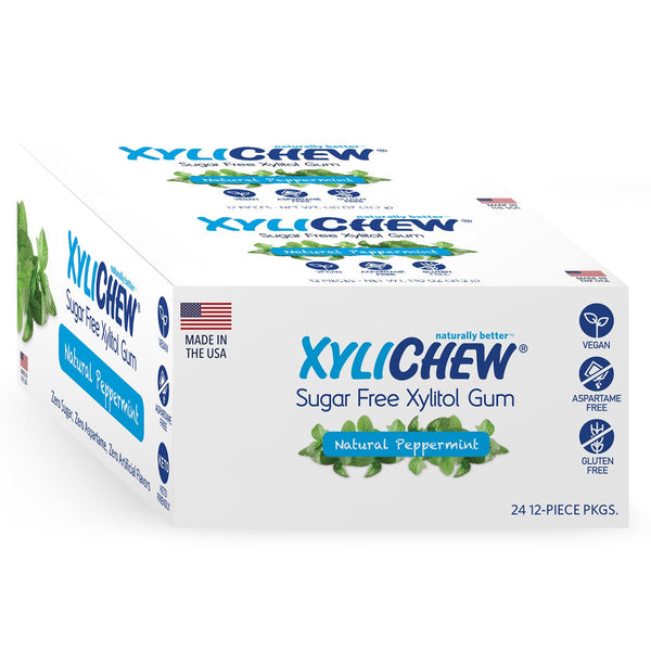 Xylichew Xylitol Gum - Chewing Gum Sugar Free, Aspartame Free, Gluten Free, Keto - Sugarless, Healthy, Natural Oral Care - Relieves Bad Breath and Dry Mouth - Peppermint, 288 Count