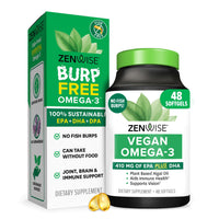 Thumbnail for Zenwise Health Vegan Omega 3 Supplement - Burpless Omega 3 Supplement with DHA, EPA & DPA Fatty Acids for Immune Health - Fish Oil Alternative from Sustainably Sourced Marine Algae Oil - 48 Softgels