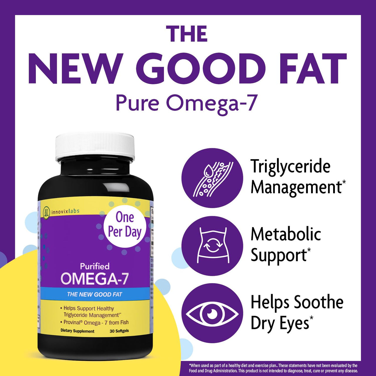 InnovixLabs Purified Omega 7 Supplement - 210 mg Omega-7 Palmitoleic Acid, Fish Oil for Metabolism & Triglyceride Support, Essential Fatty Acids, IFOS Approved, 30 Softgels