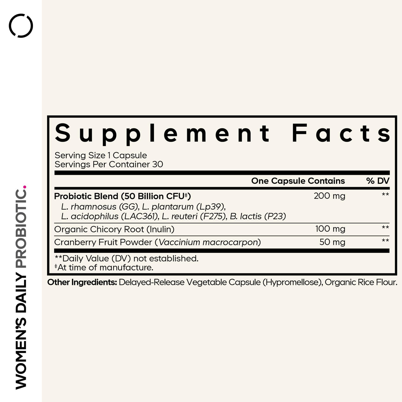 Codeage Women’s Daily Probiotic Supplement – 50 Billion CFU Supplement, Cranberry Fruit Powder, Prebiotic Chicory Root Inulin – Women’s Wellness Support – 1 Capsule Per Serving - Non-GMO – 30 Capsules