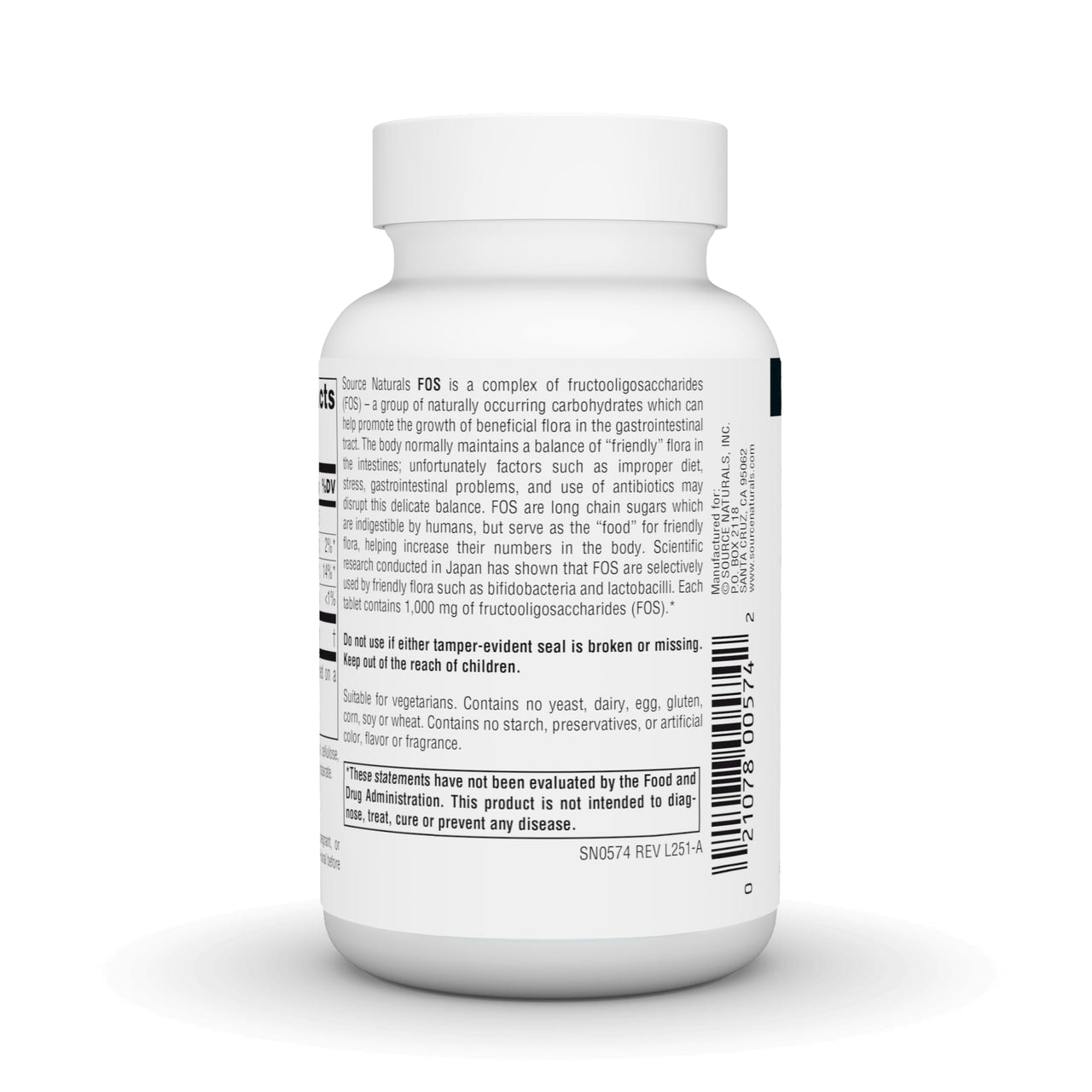 Source Naturals FOS 1000 mg Fructooligosaccharides Probiotic Enhancer - 50 Tablets