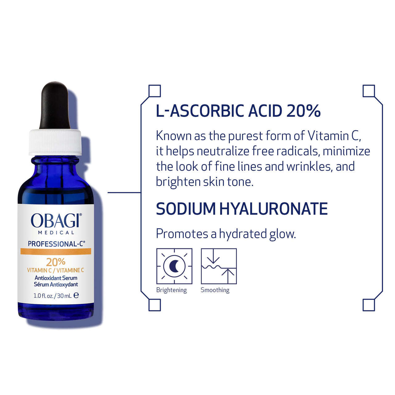 Obagi Professional C Serum 20%, Vitamin C Facial Serum with Concentrated 20% L Ascorbic Acid for Normal to Oily Skin, 1.0 Fl Oz Pack of 1