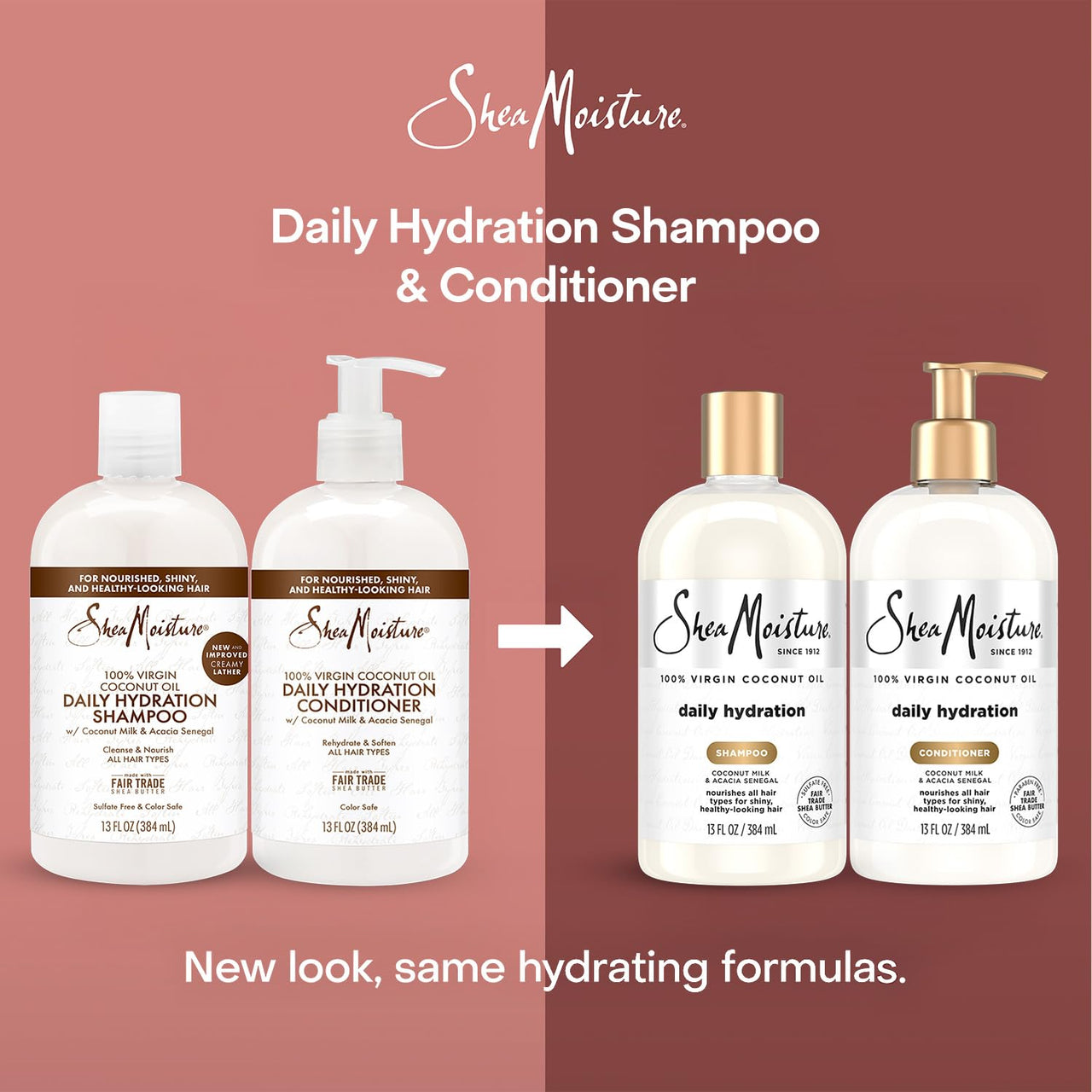 SheaMoisture Shampoo & Conditioner Set, Daily Hydration with Pure Coconut Oil – New Look, Improved Creamy Lather, Cruelty-Free, 13 Oz Ea