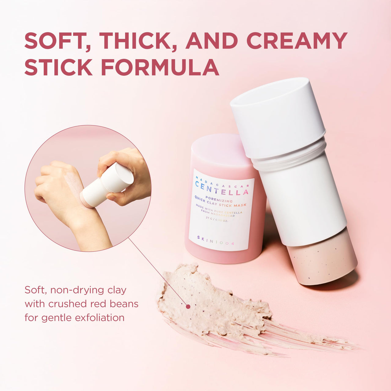 SKIN1004 Poremizing Quick Clay Stick Mask, Face Mask Skincare for Pore Minimizing, Facial Clay Mask with Centella, Pore Minimizer for Sebum Control, Pink Mud Mask, Korean Skin Care, 0.95 oz / 27g