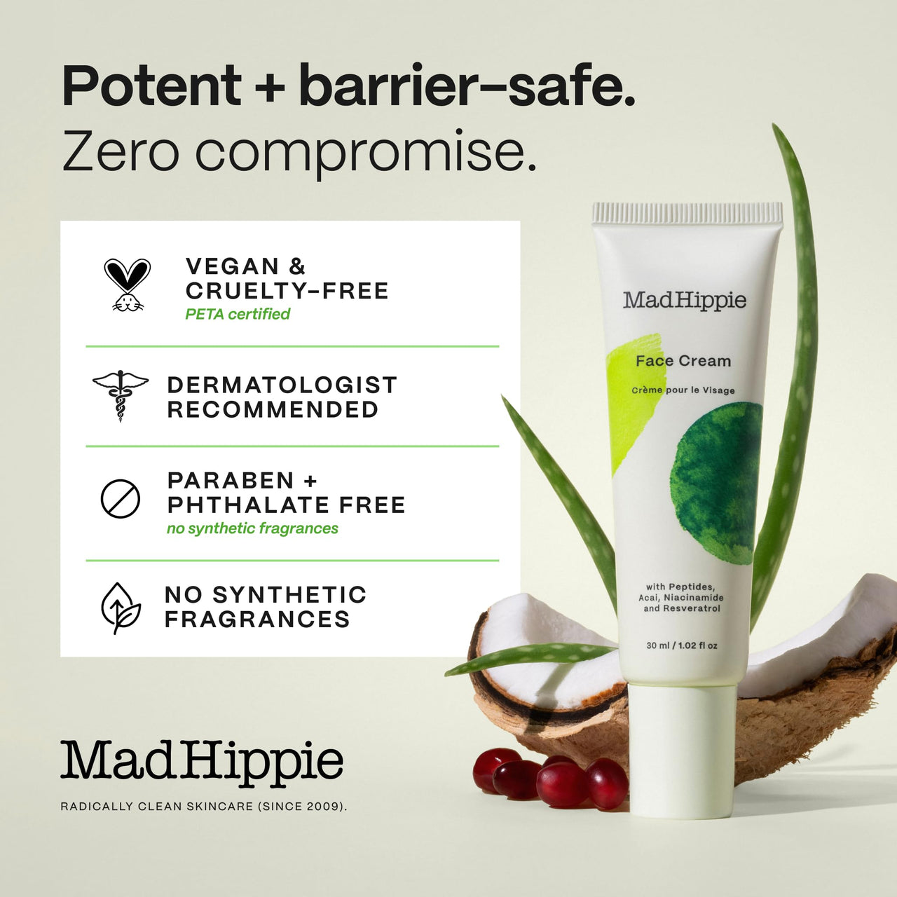 Mad Hippie Face Cream – Age-Defying Face Moisturizer & Skin Tightening Cream with Niacinamide, Advanced Peptides & Argan Oil 1.02 Oz