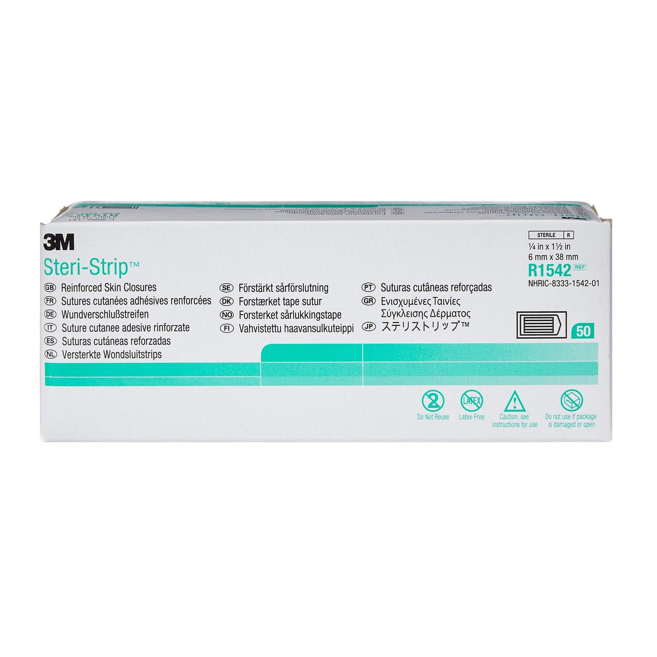 3M™ Steri-Strip™ Reinforced Adhesive Skin Closures, R1542, 1/4 in x 1-1/2 in, 50 Bag/Carton, 4 Carton/Case
