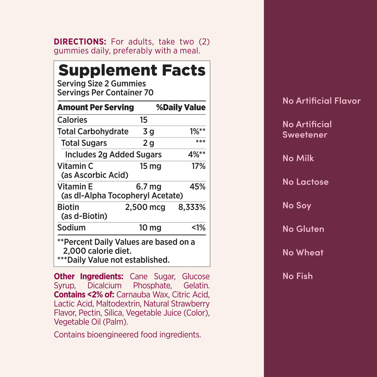 Nature's Bounty Hair, Skin & Nails with Biotin, Strawberry Gummies Vitamin Supplement, Supports Hair, Skin, and Nail Health for Women, 2500 mcg, 140 Ct, 70 Total Servings