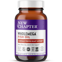 Thumbnail for New Chapter Wholemega Fish Oil Supplement - 2000mg per Serving, Clinically Proven Wild Alaskan Salmon Oil with Omega-3 + Vitamin D3 + Astaxanthin, 60 Softgels