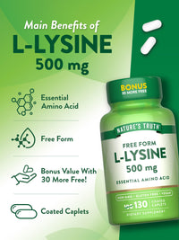 Thumbnail for Nature's Truth L-Lysine 500mg | 130 Coated Caplets | Free Form | Essential Amino Acid | Vegan, Non-GMO, & Gluten Free Supplement