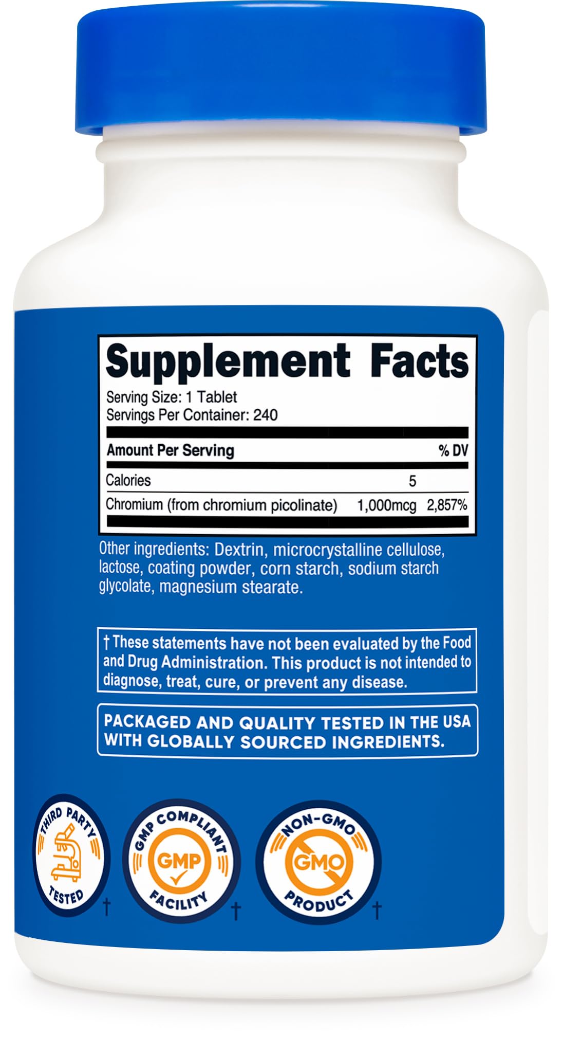 Nutricost Chromium 1000mcg, 240 Tablets - Gluten Free, Non-GMO