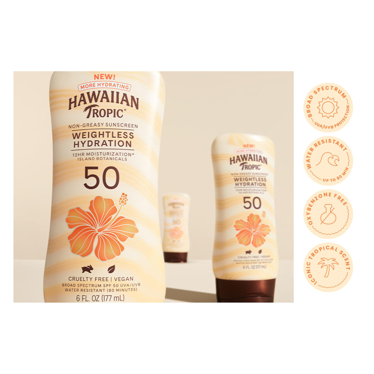 Hawaiian Tropic Sheer Touch Ultra Radiance Lotion Sunscreen SPF 50, 8oz Twin Pack | Hawaiian Tropic Sunblock, Oxybenzone Free Body Sunscreen Pack, 8oz each