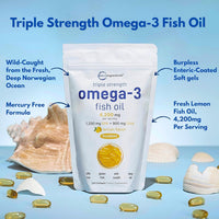 Thumbnail for Micro Ingredients Triple Strength Omega 3 Fish Oil Supplements 4200mg Per Serving, 240 Softgels – Lemon Flavored – Burpless | EPA 1200mg + DHA 900mg | Deep Sea Fish