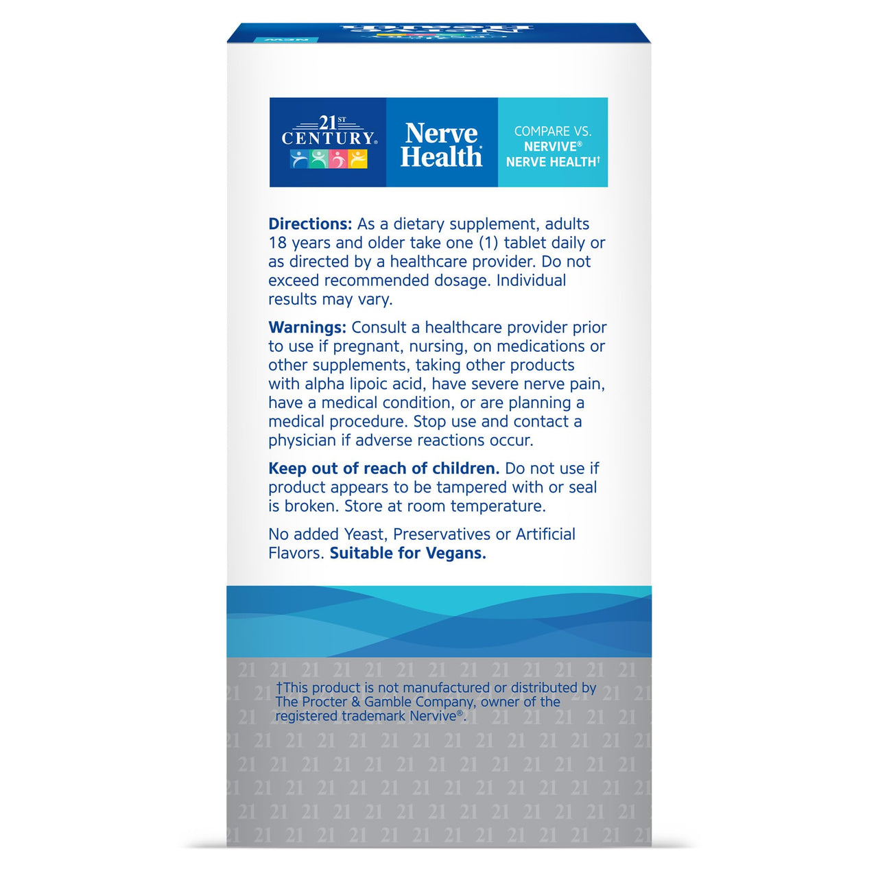 21st Century Nerve Health Tablets (30 Count), Alpha Lipoic Acid 300mg, B1, B6, & B12 Vitamins for Nerve Function Support, Antioxidant ALA Supplement, Gluten Free. Non-GMO, & Vegan