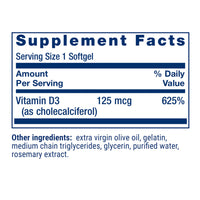 Thumbnail for Life Extension Vitamin D3 125 mcg (5000 IU), Bone Health, Brain Performance, Immune System Support, Gluten-Free, Non-GMO, Once Daily, Two-Month Supply, 60 Softgels