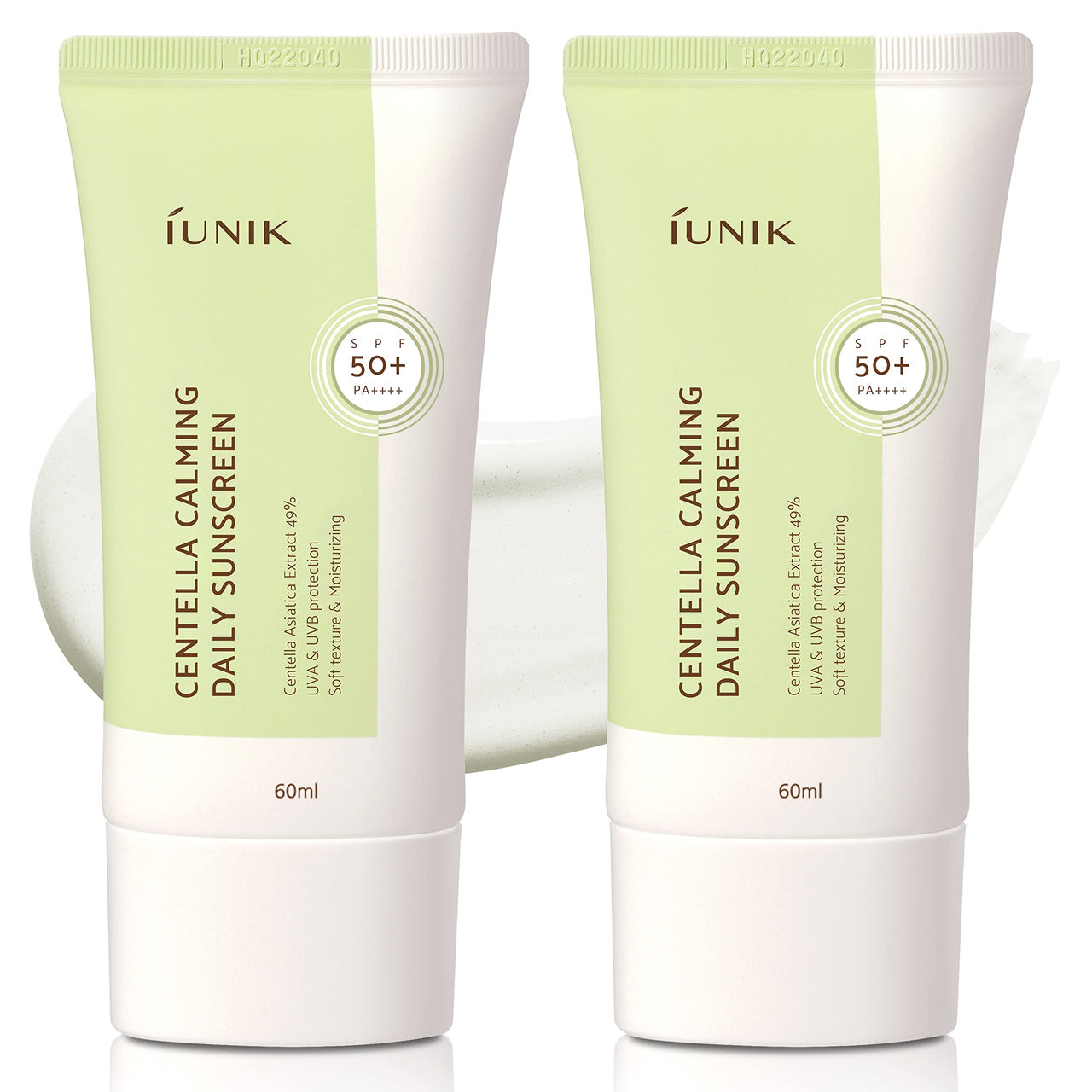 IUNIK Centella Calming Moisture Daily Sunscreen SPF 50+ PA++++ Matte & No White Cast Centella Asiatica Dry Oily Sensitive Vegan Korean Skincare - Pack of 2