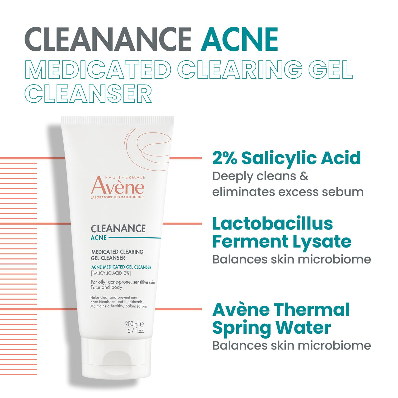 Avène Cleanance ACNE Clearing Gel, acne cleanser for sensitive skin with Salicylic Acid, deep cleanses & prevents acne on face & body 6.76 Fl Oz