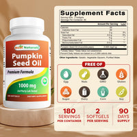 Thumbnail for Best Naturals Pumpkin Seed Oil Bladder Control 1000 mg 180 Softgels