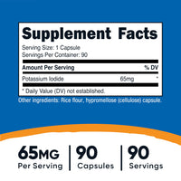 Thumbnail for Nutricost Potassium Iodide (KI), 90 Capsules, 65mg Potassium Iodide Per Serving, Vegetarian, Non-GMO & Gluten Free