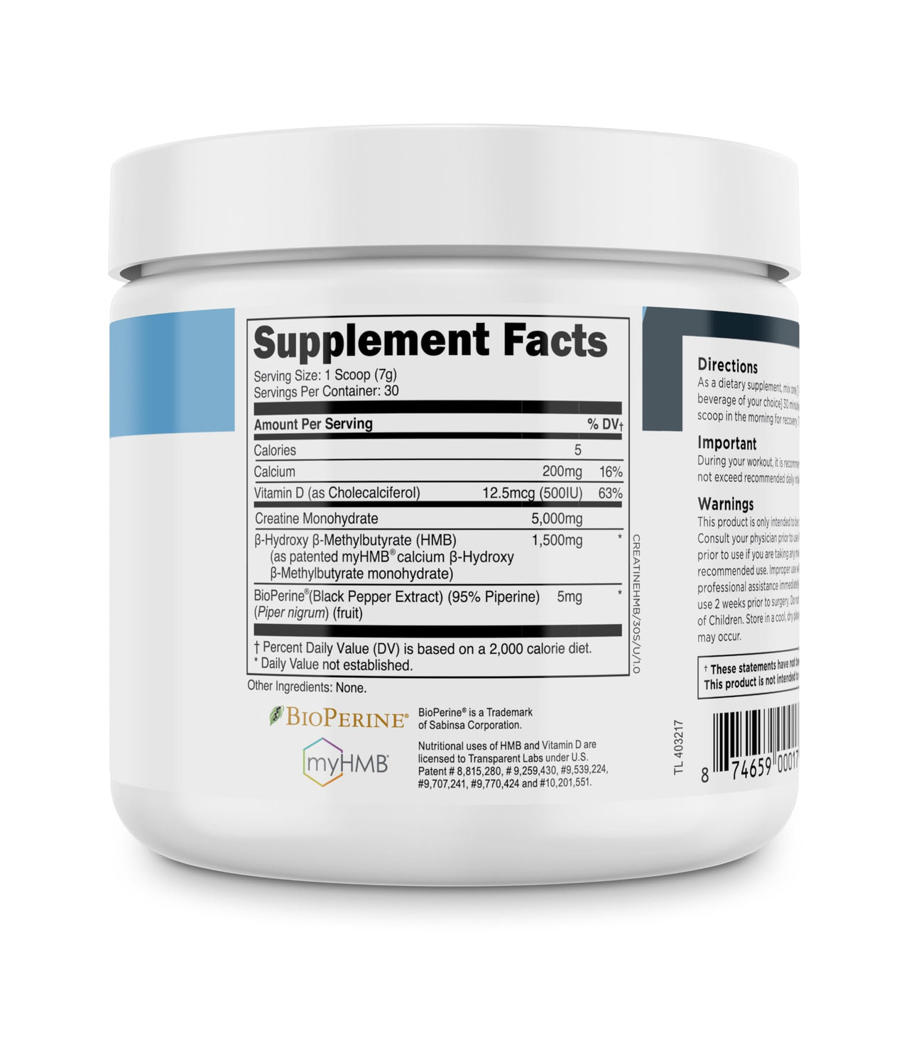 Transparent Labs Creatine HMB - Creatine Monohydrate Powder with HMB for Muscle Growth, Increased Strength, Enhanced Energy Output, and Improved Athletic Performance - 30 Servings, Unflavored