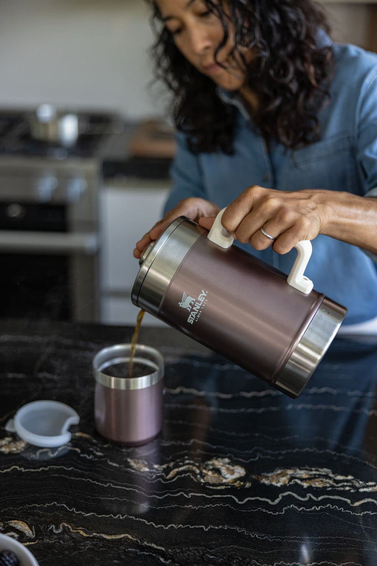 STANLEY Classic Stay-Hot French Press Coffee Maker 48 oz | 5 Minute Brew, 4 Hours Hot | Mesh Filter for Coffee Grounds | Insulated Stainless Steel French Press | BPA-Free | Rose Quartz Glow