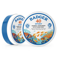 Thumbnail for Badger Reef Safe Sunscreen Tin, Unscented SPF 40 Sport Mineral Sunscreen, 98% Organic, 80min Water Resistant Travel Size Hawaii Approved, 2.4 oz Tin