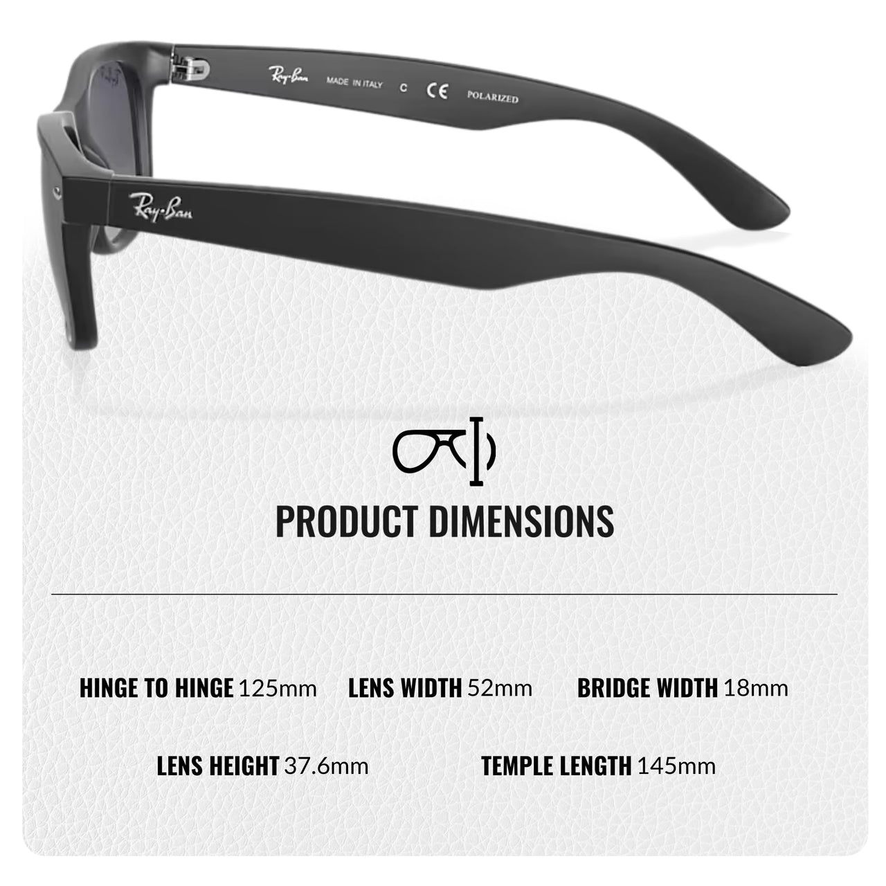 Ray-Ban RB2132 New Wayfarer Classic Polarized Square Shape Sunglasses for Men and Women- Timeless Classic Sun Glasses with Modern Elegance - Premium UV Protection - Designer Men's & Women's Sunglasses