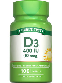Thumbnail for Nature's Truth Vitamin D3 | 400 iu (10 mcg) | 100 Tablets | Vegetarian, Non-GMO, & Gluten Free Supplement