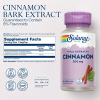 Thumbnail for SOLARAY Cinnamon Extract 300mg - Cinnamon Supplements for Balance - Herbal Support with 24mg Flavonoids - Lab Verified, Gluten Free, 60-Day Guarantee - 60 Servings, 60 VegCaps