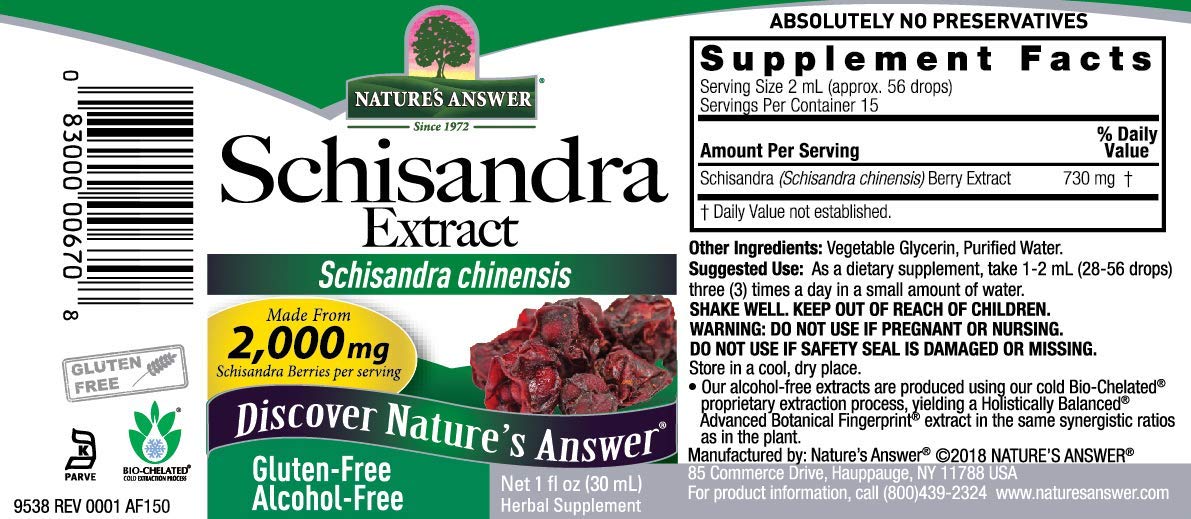 Nature's Answer Schisandra Berry Extract - Alcohol Free, Gluten Free, Stress, Fatigue, Relaxing Support - Made in USA - Adrenal Support Supplements for Everyone
