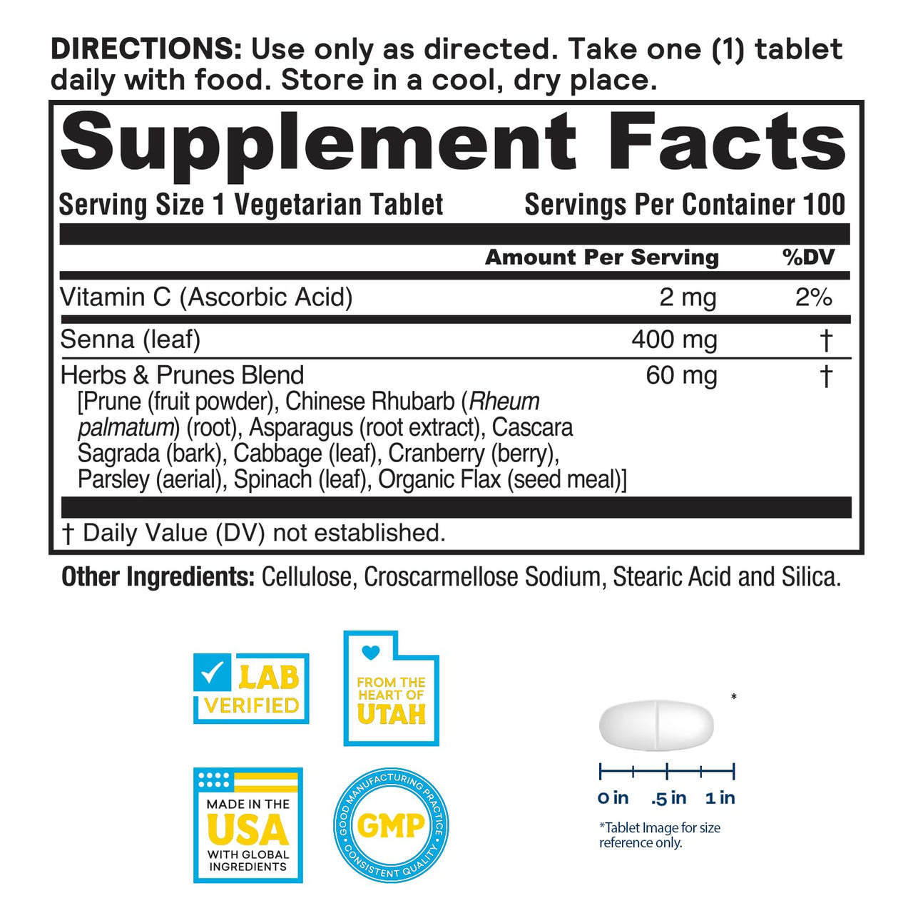 Nature's Life Herbs & Prunes - Herbal Supplements w/ 400mg Senna Leaves - Daily Wellness Support w/Prune, Cascara Sagrada, Organic Flax Seed Meal - Vegan, Lab Verified, 60-Day Guarantee, 100 Servings