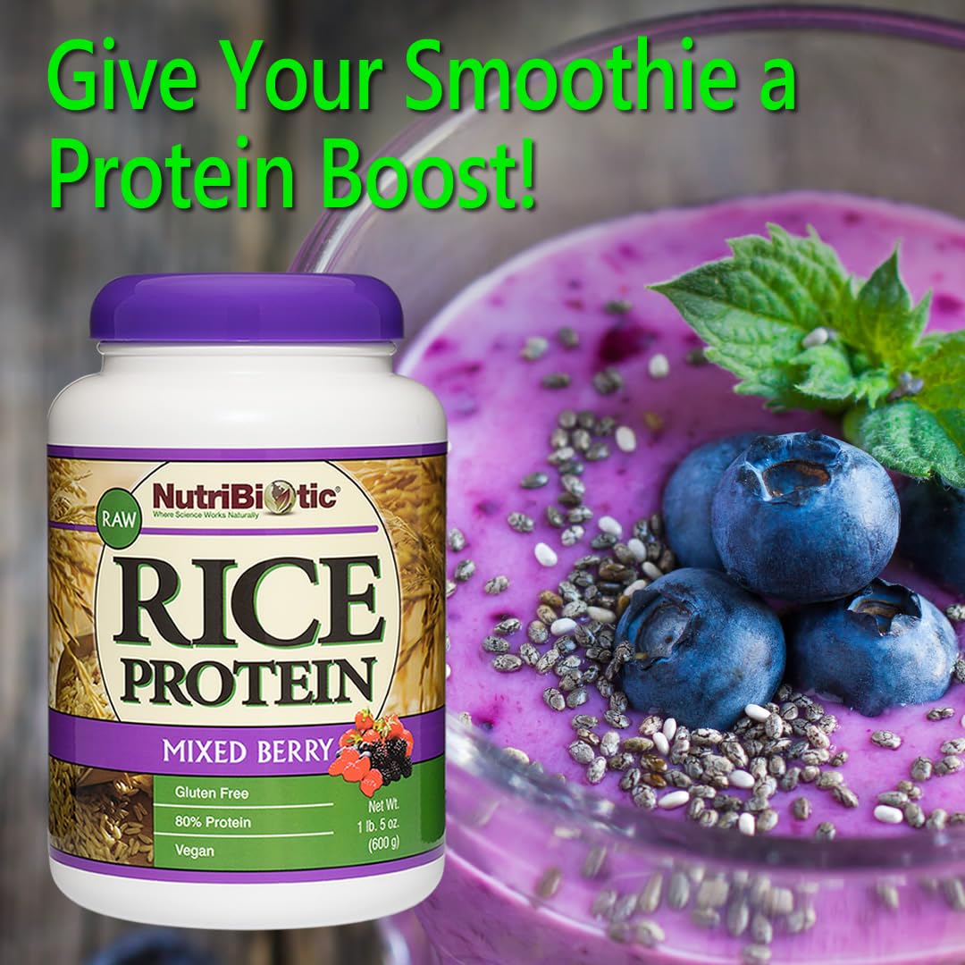 NutriBiotic – Mixed Berry Rice Protein, 1 Lb 5 Oz (600g) | Low Carb, Keto-Friendly, Vegan, Raw Protein Powder | Grown & Processed Without Chemicals, GMOs or Gluten | Easy to Digest & Nutrient-Rich
